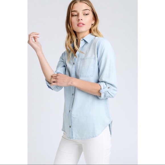 Light Wash Denim Button Down Shirt - Picture 2 of 3